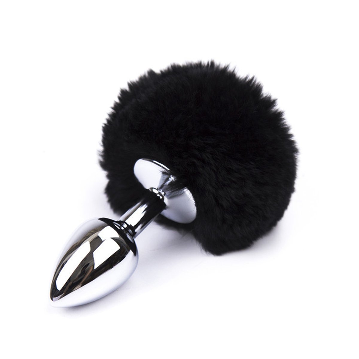 Plug Anal de Metal con Pompon Negro Talla P
