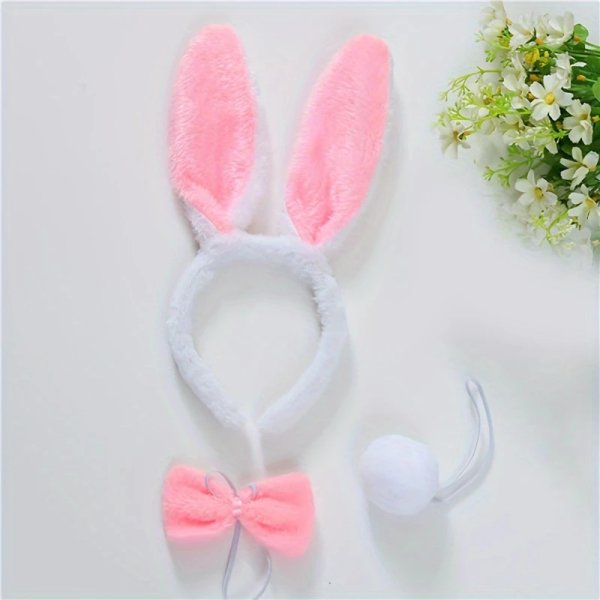 Vincha de conejo + moño + pompon