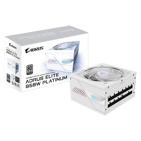 Fuente de alimentación modular completa Gigabyte AORUS Elite GP-AE850PM PG5 ICE ATX de 850 W con certificación 80 Plus Platinum - Negra