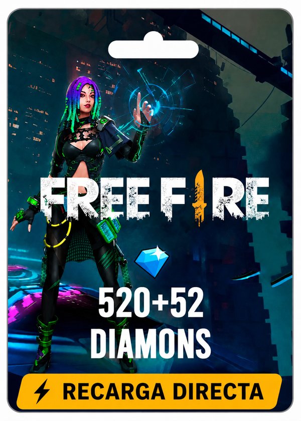 FREE FIRE: 520 DIAMANTES + 52 BONUS DIAMANTES