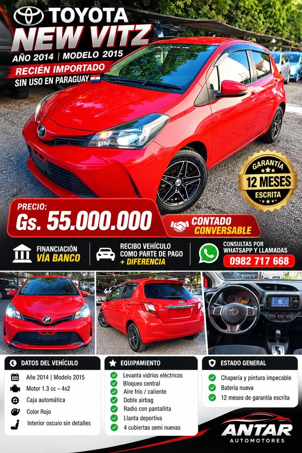 Toyota New Vitz 2015 rojo automático