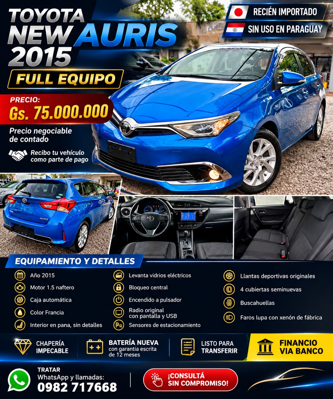 Toyota New Auris 2015 azul automática