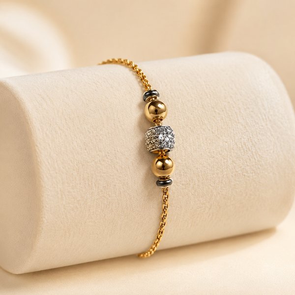 Pulsera dorada con cuentas doradas y cristal