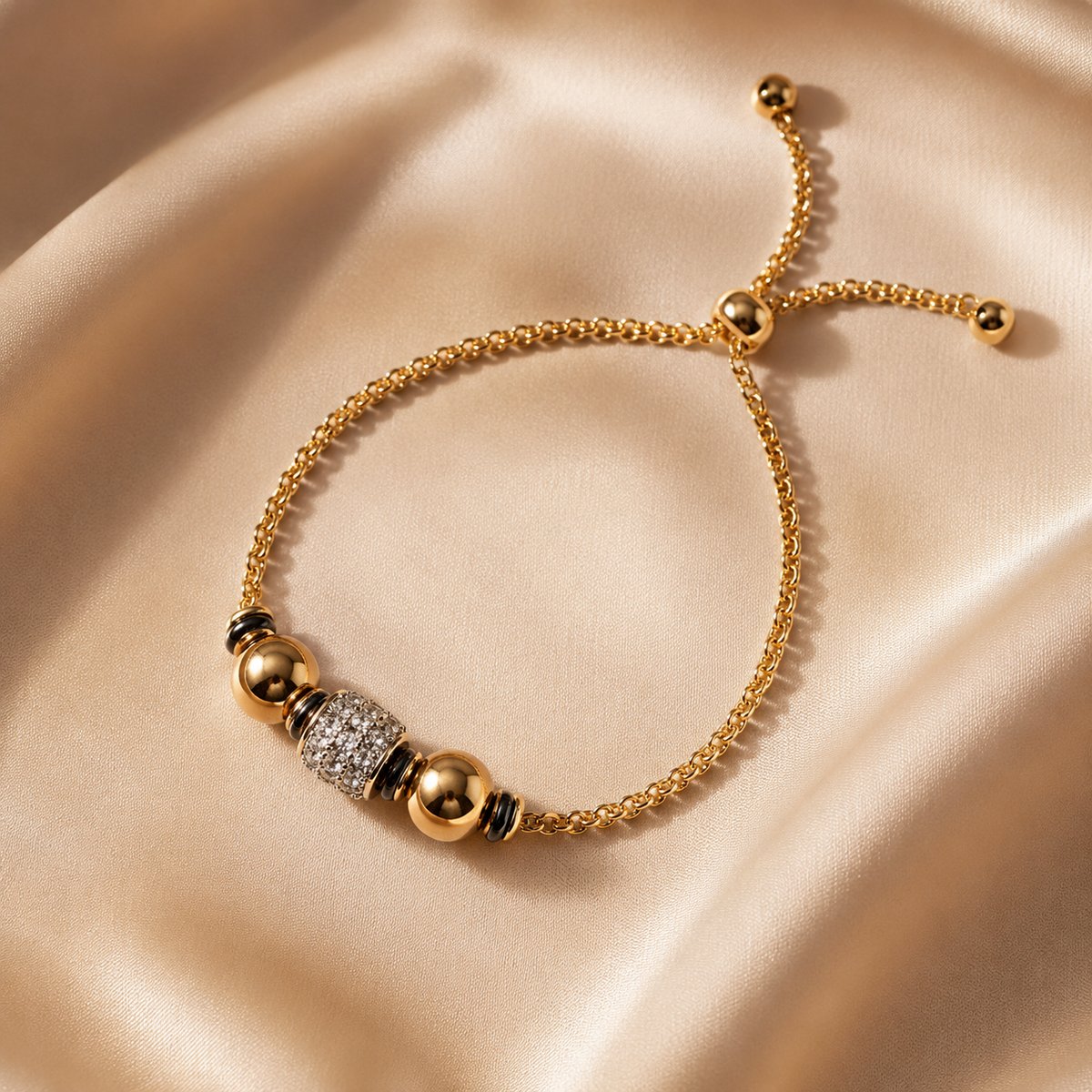 Pulsera dorada con cuentas doradas y cristal - 4