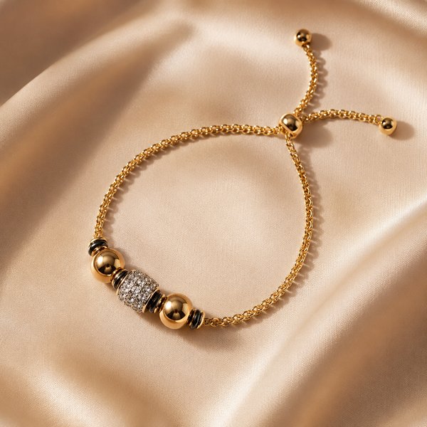 Pulsera dorada con cuentas doradas y cristal
