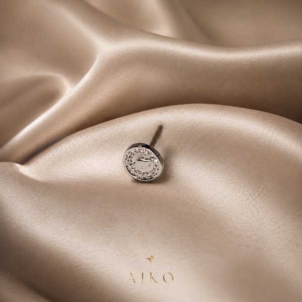 Aretes plateados circulares con brillos