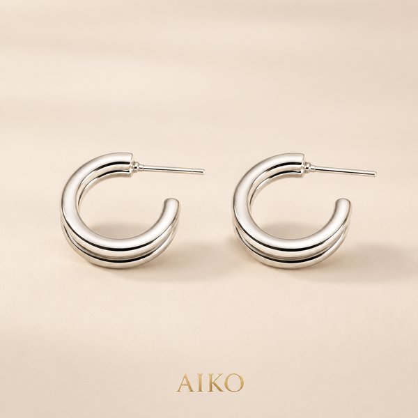 Arete plateado tipo argolla doble