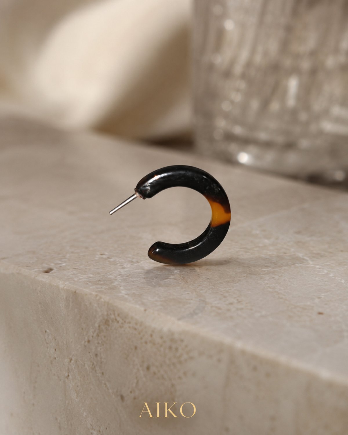 Aretes tipo argolla de resina carey - 4