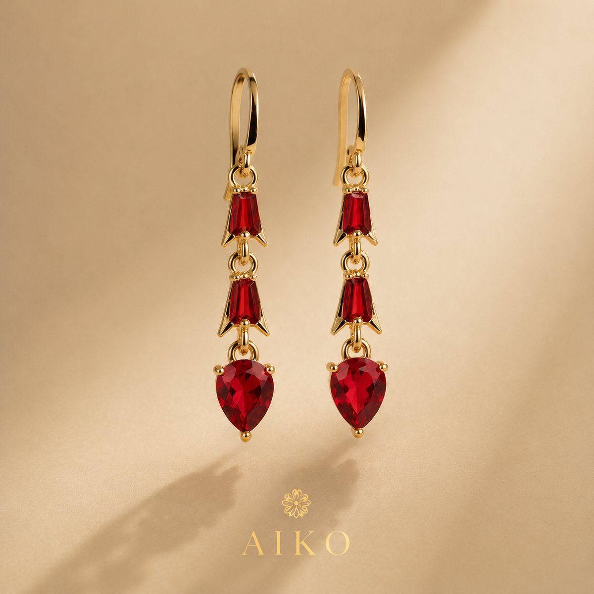 Aretes colgantes rojos estilo gota - 2