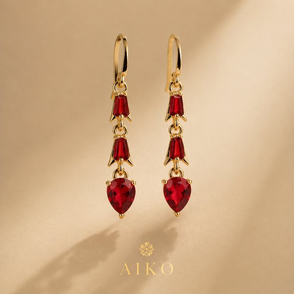 Aretes colgantes rojos estilo gota