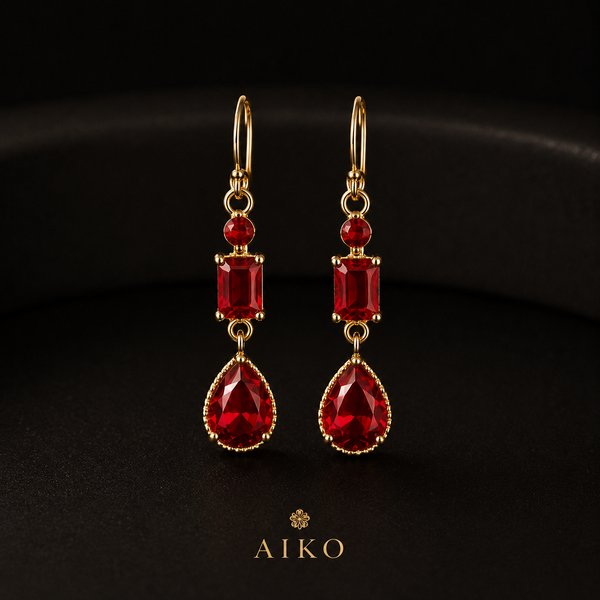 ARETE LARGOS ROJOS PIEDRA DE GOTA 