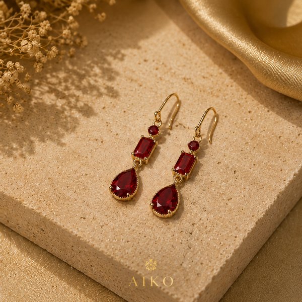 ARETE LARGOS ROJOS PIEDRA DE GOTA 
