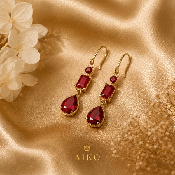 ARETE LARGOS ROJOS PIEDRA DE GOTA 