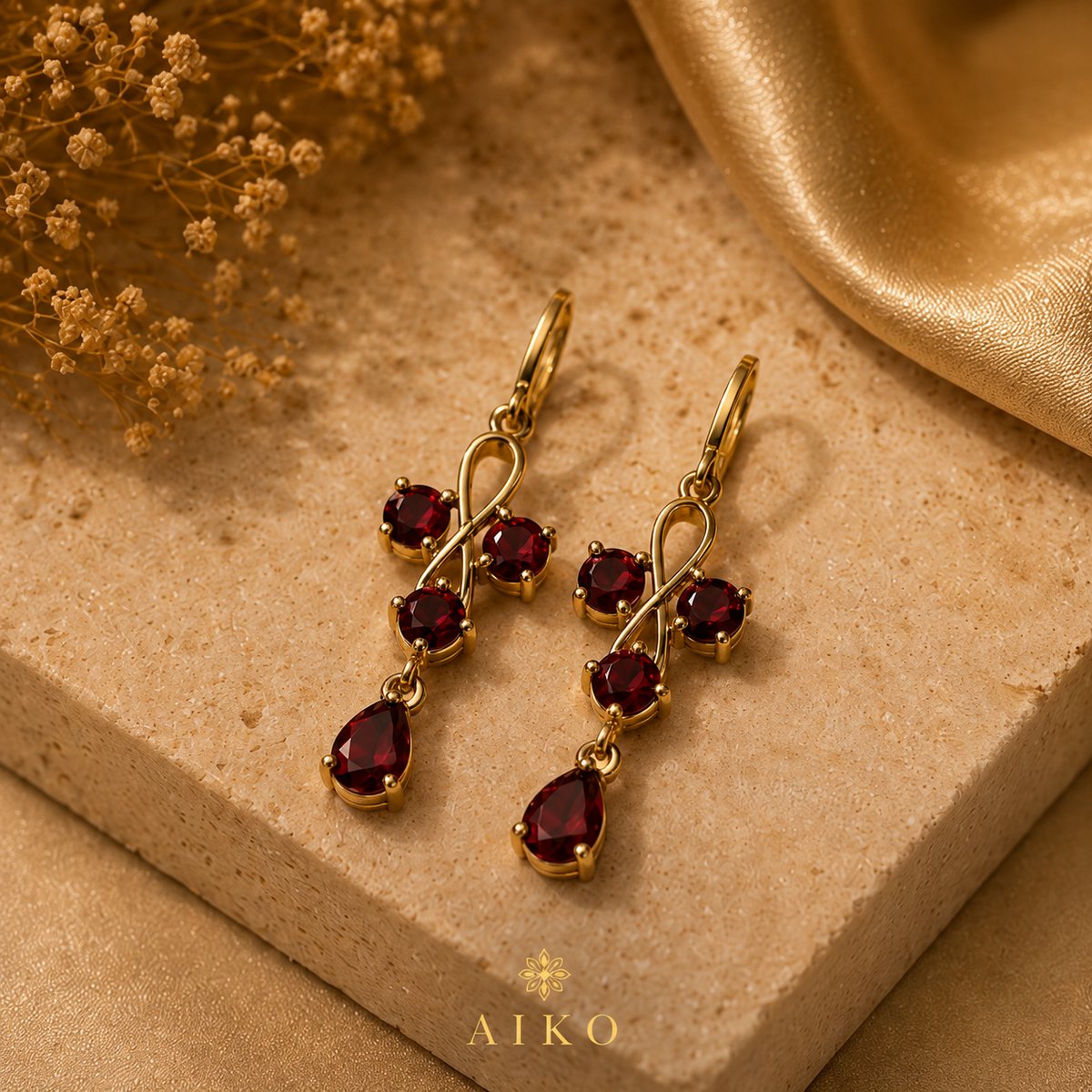 Aretes colgantes rojos estilo elegante - 2