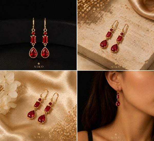 ARETE LARGOS ROJOS PIEDRA DE GOTA 