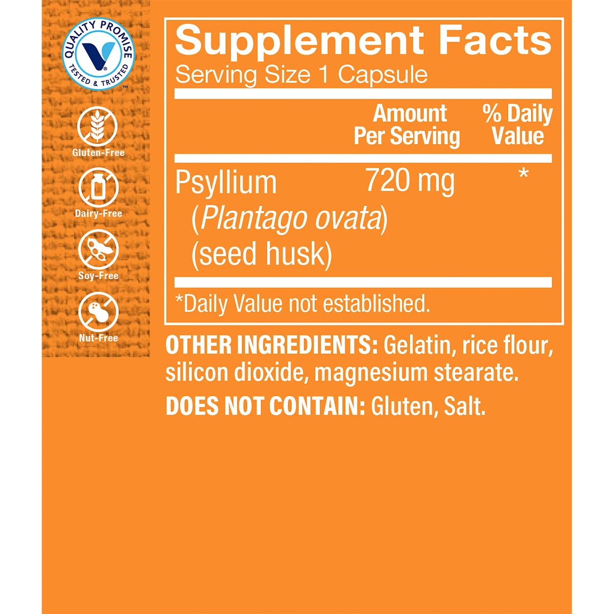 Psyllium Husks 720 mg (100 Capsulas) Vitamin Shoppe