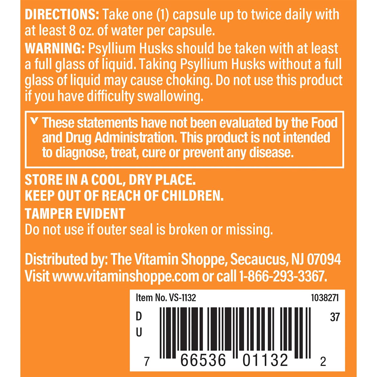Psyllium Husks 720 mg (100 Capsulas) Vitamin Shoppe