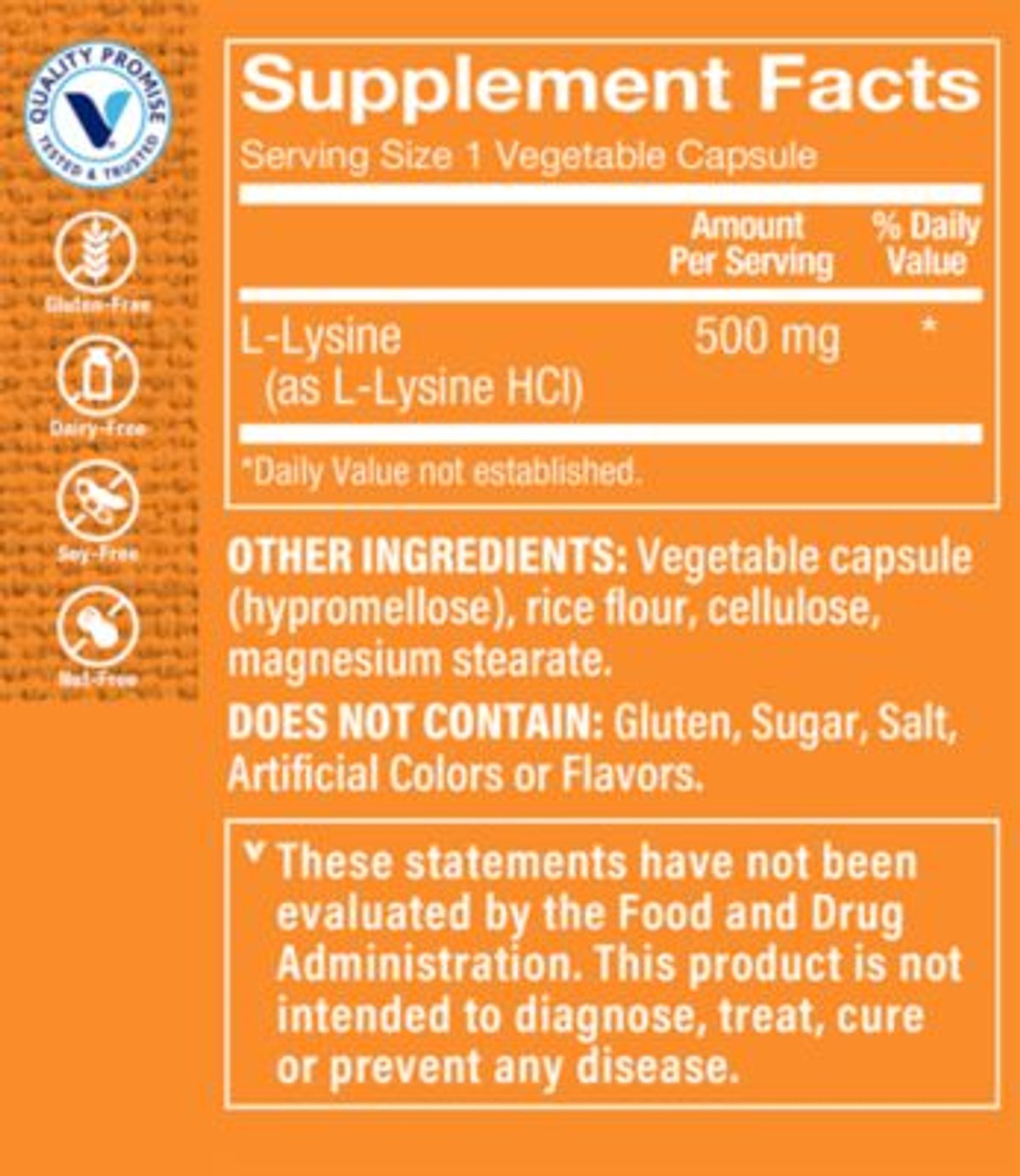 L-Lysine 500 mg (100 Capsulas)  Vitamin Shoppe