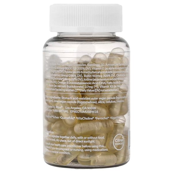 MULTIVITAMINICO PARENTAL - RITUAL ESSENTIAL | Omega-3 DHA + Folato + Colina | 60 Cápsulas Veganas