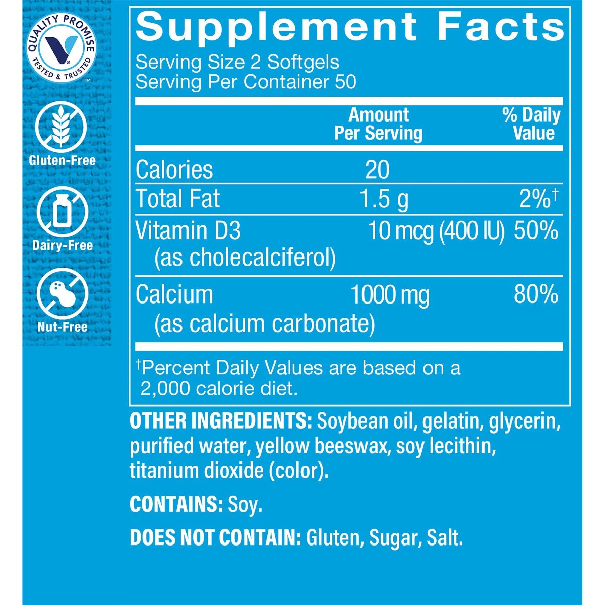 Calcio 1000 mg con D3 (100 Capsulas Blandas) Vitamin Shoppe - 2