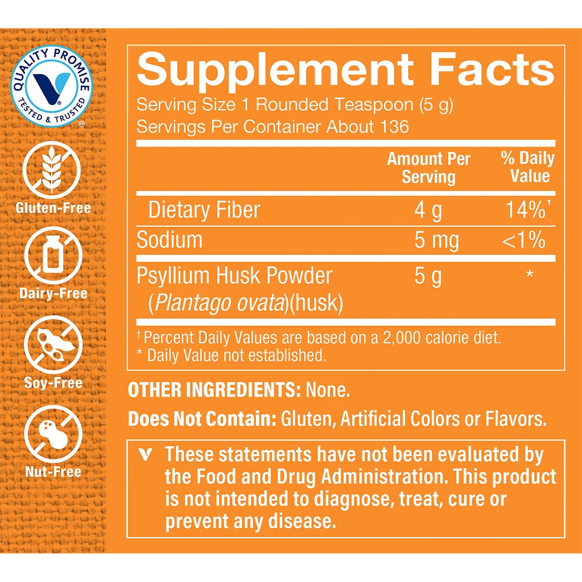 Psyllium Husks - Sin Sabor (136 Tomas) Vitamin Shoppe