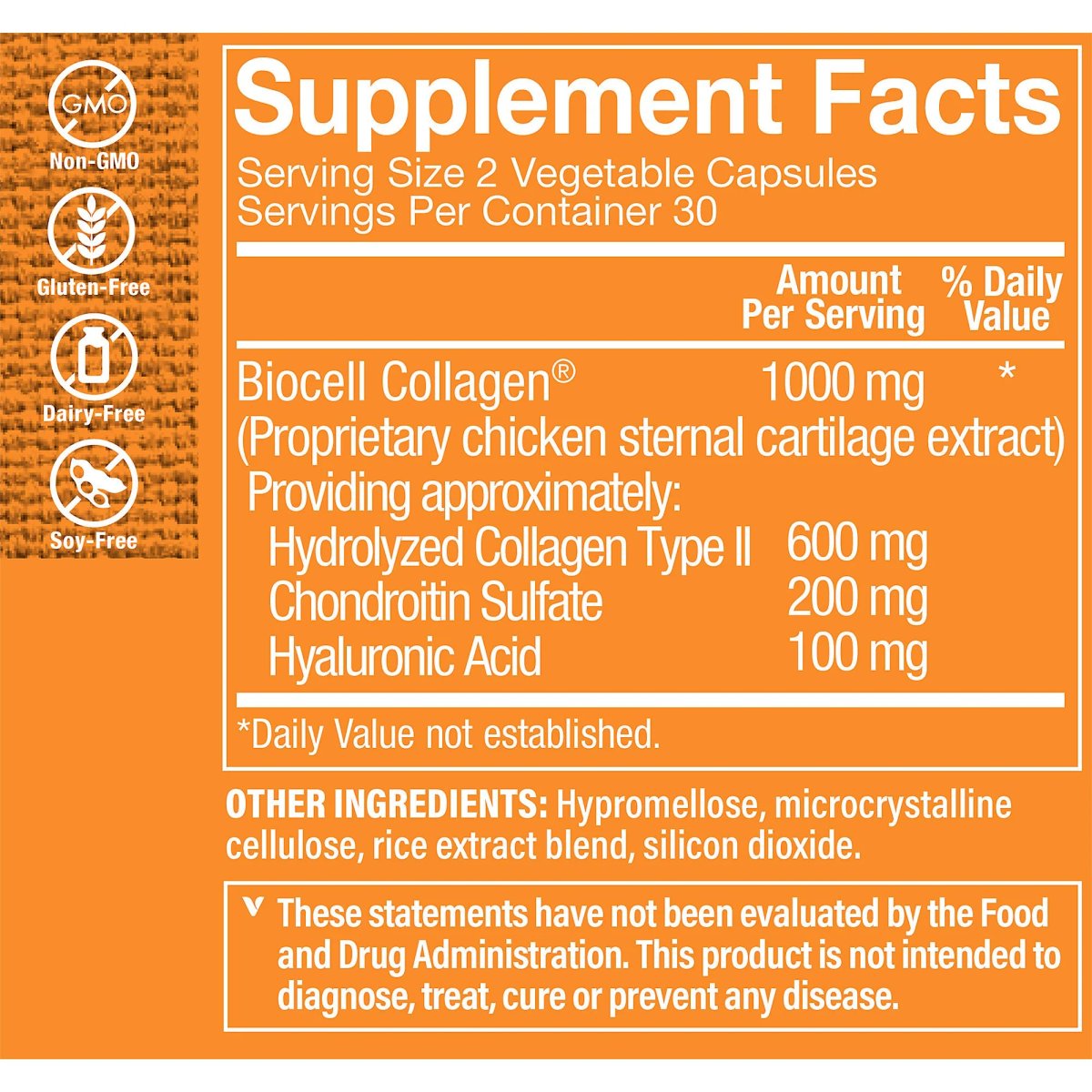 Biocell Collagen II con Acido Hialuronico (60 Capsulas)  Vitamin Shoppe
