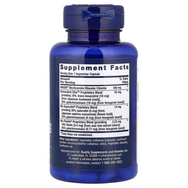 NAD + RESVERATROL ELITE X 30 VEGGIE CAPS - LIFE EXTENSION