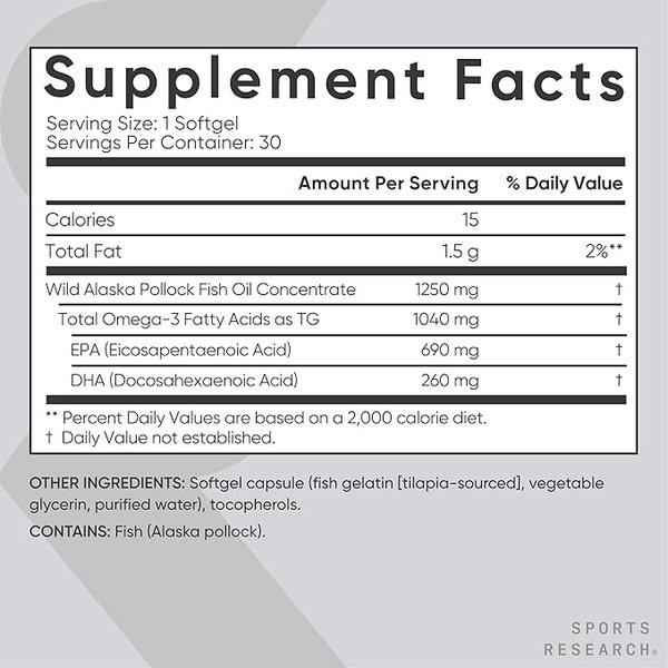 ALASKAN OMEGA 3 IFOS - 1250MG X 30 SOFTGELS - SPORTS RESEARCH