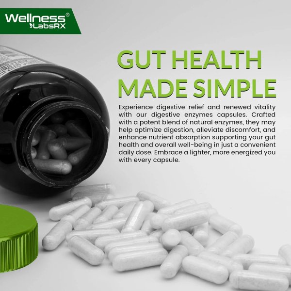 Enzimas Digestivas con Probióticos y Prebióticos Wellness Labs Rx | 5 Billones UFC | 120 Cápsulas Vegetarianas