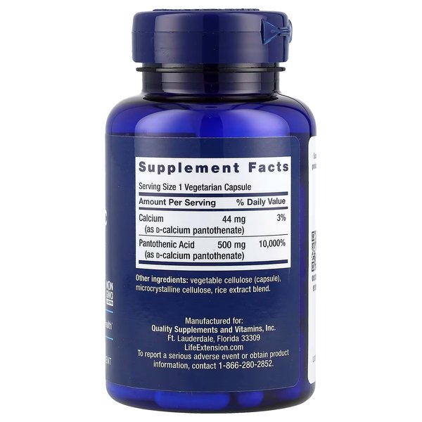 VITAMINA B5 500MG X  100 VEGGIE CAPS (Ácido Pantoténico) - LIFE EXTENSION