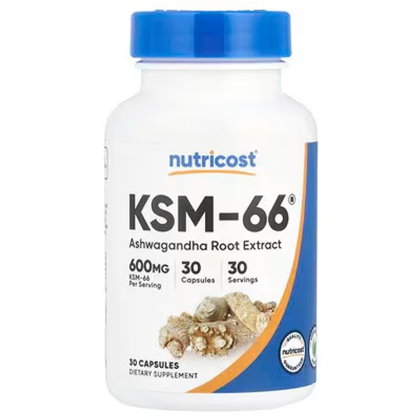 KSM 66 ASHWAGANDA ROOT EXTRACT 600MG X 30 CAPS - NUTRICOST