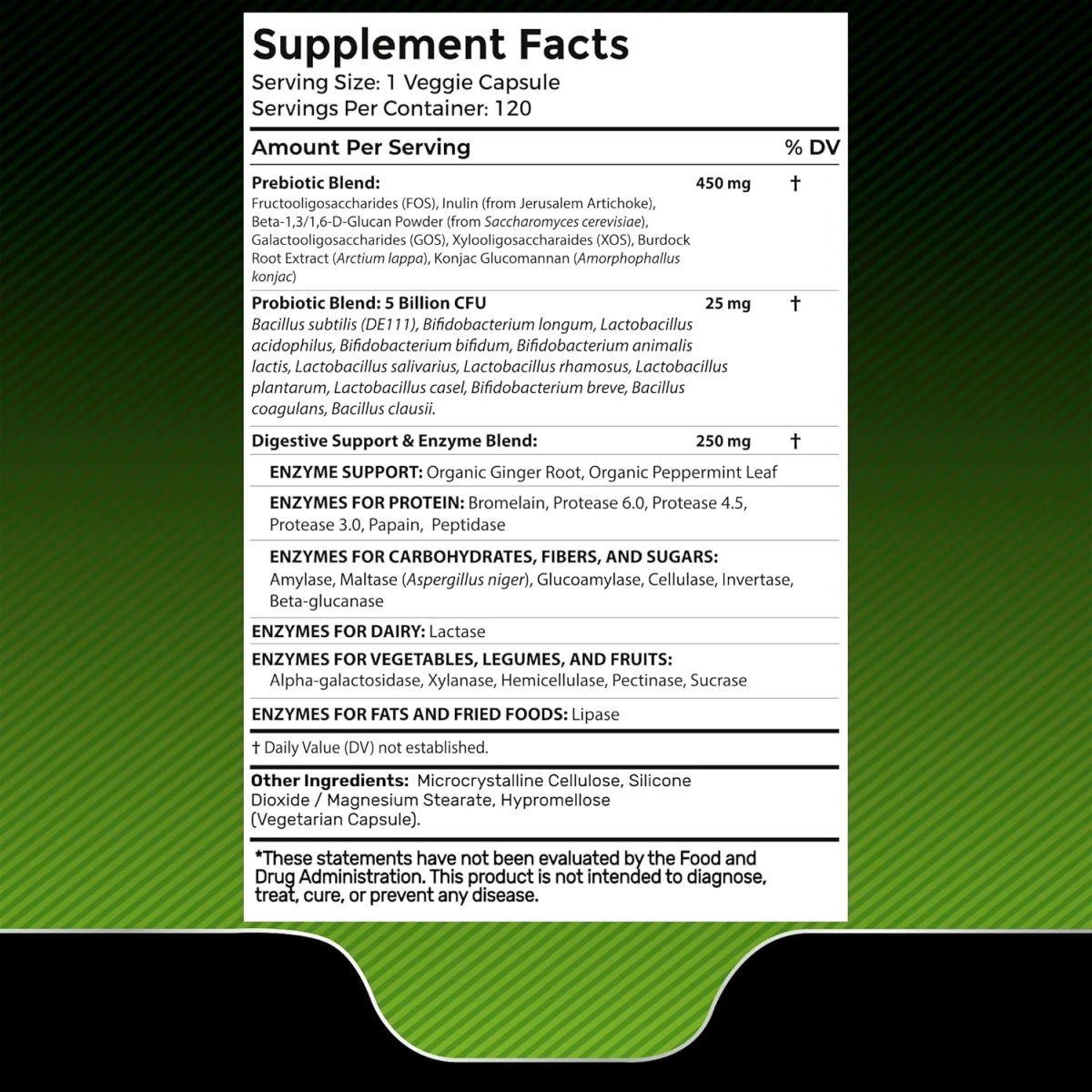 Enzimas Digestivas con Probióticos y Prebióticos Wellness Labs Rx | 5 Billones UFC | 120 Cápsulas Vegetarianas - 2
