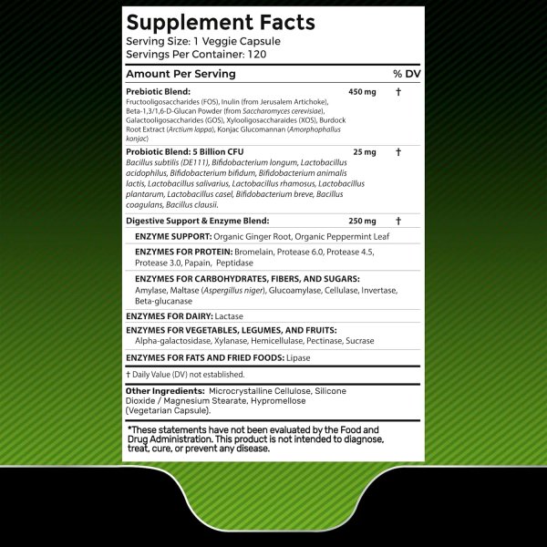 Enzimas Digestivas con Probióticos y Prebióticos Wellness Labs Rx | 5 Billones UFC | 120 Cápsulas Vegetarianas