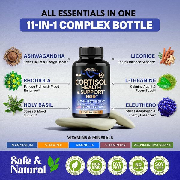 CORTISOL HEALTH & SUPPORT 600MG X 60 CAPS - NUTRA HARMONY
