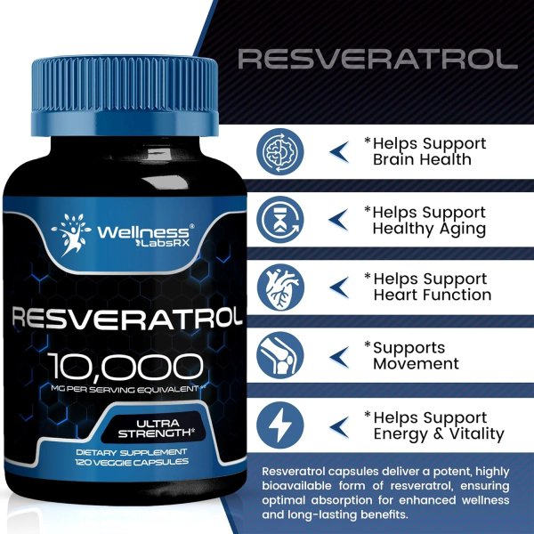 RESVERATROL 10,000 X 120 VEGGIE CAPS - WELLNES LABS RX