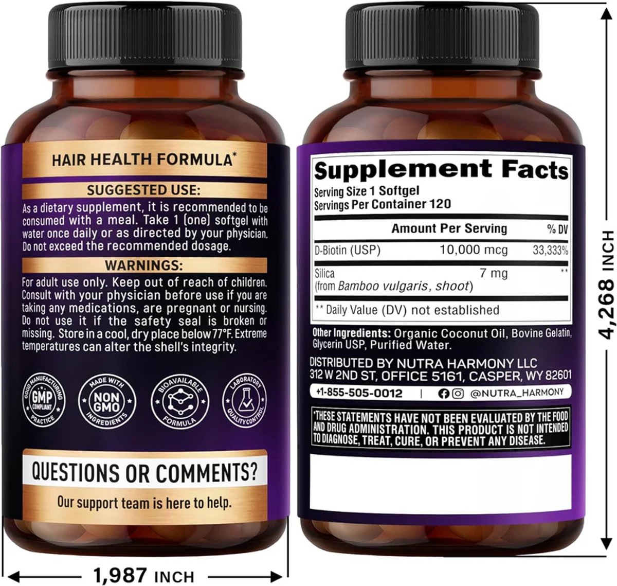 BIOTIN 10.000 MCG + SILICIO X 120 SOFTGELS - NUTRA HARMONY - 2