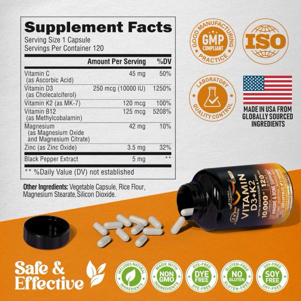 VITAMINA D3 & K2 10.000UI X 120 CAPS - NUTRA HARMONY