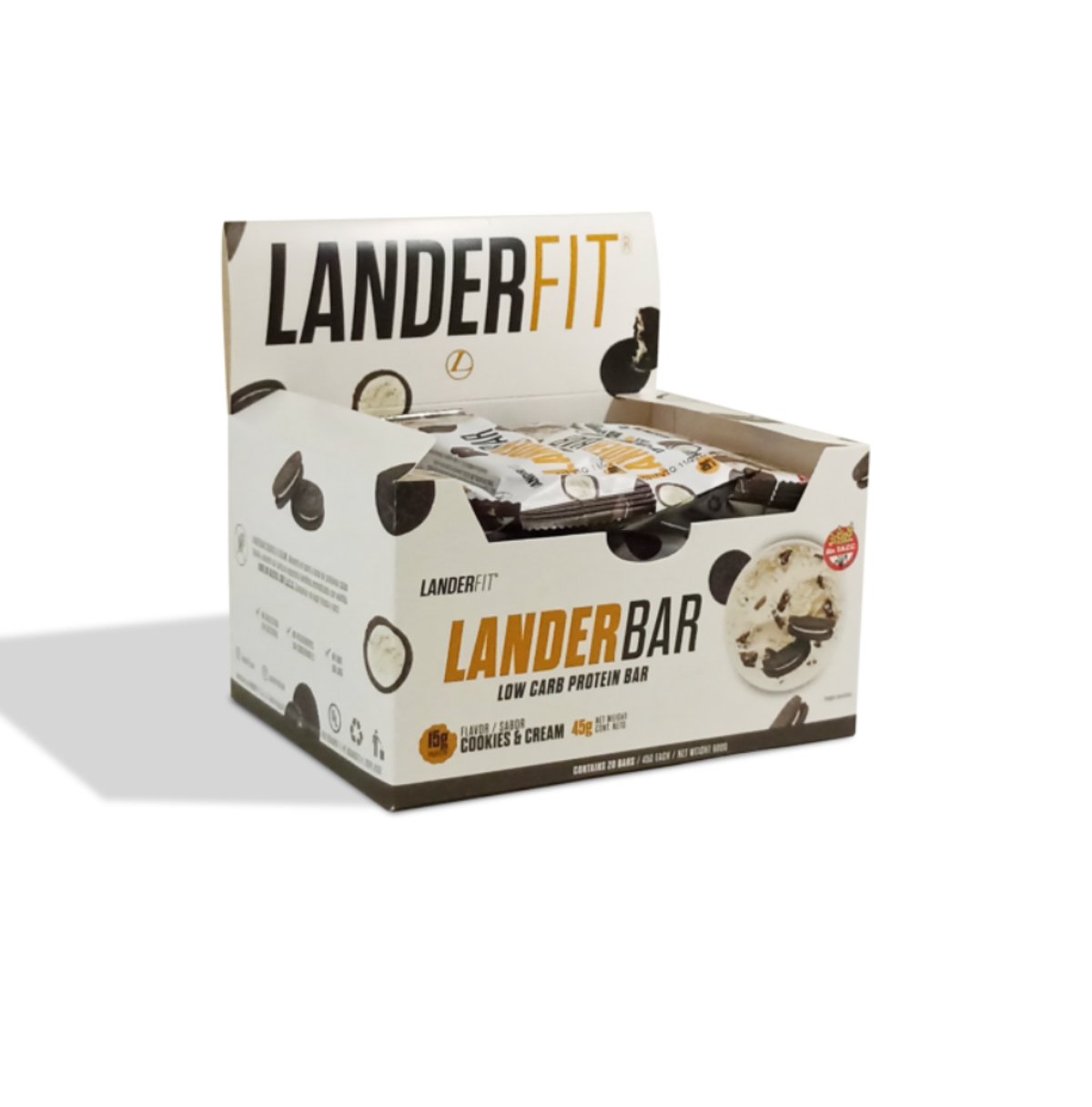 Barritas Landerbar Cookies & Cream Low Carb – Caja x 20 unidades