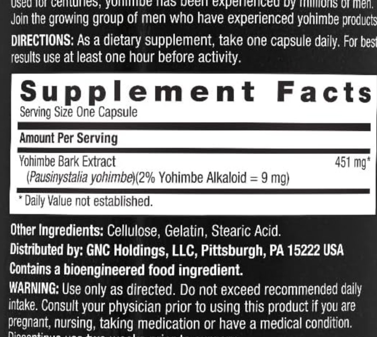YOHIMBINE GNC 60 CAPS
