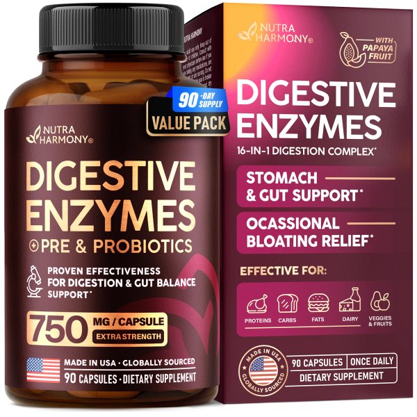 ENZIMAS DIGESTIVAS PRE & PROBIOTICS 750MG X 90 CAPS - NUTRA HARMONY