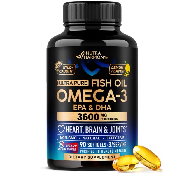 OMEGA 3 WILD CAUGHT - 3600MG - LEMON FLAVOR X 90 SOFTGELS - NUTRA HARMONY