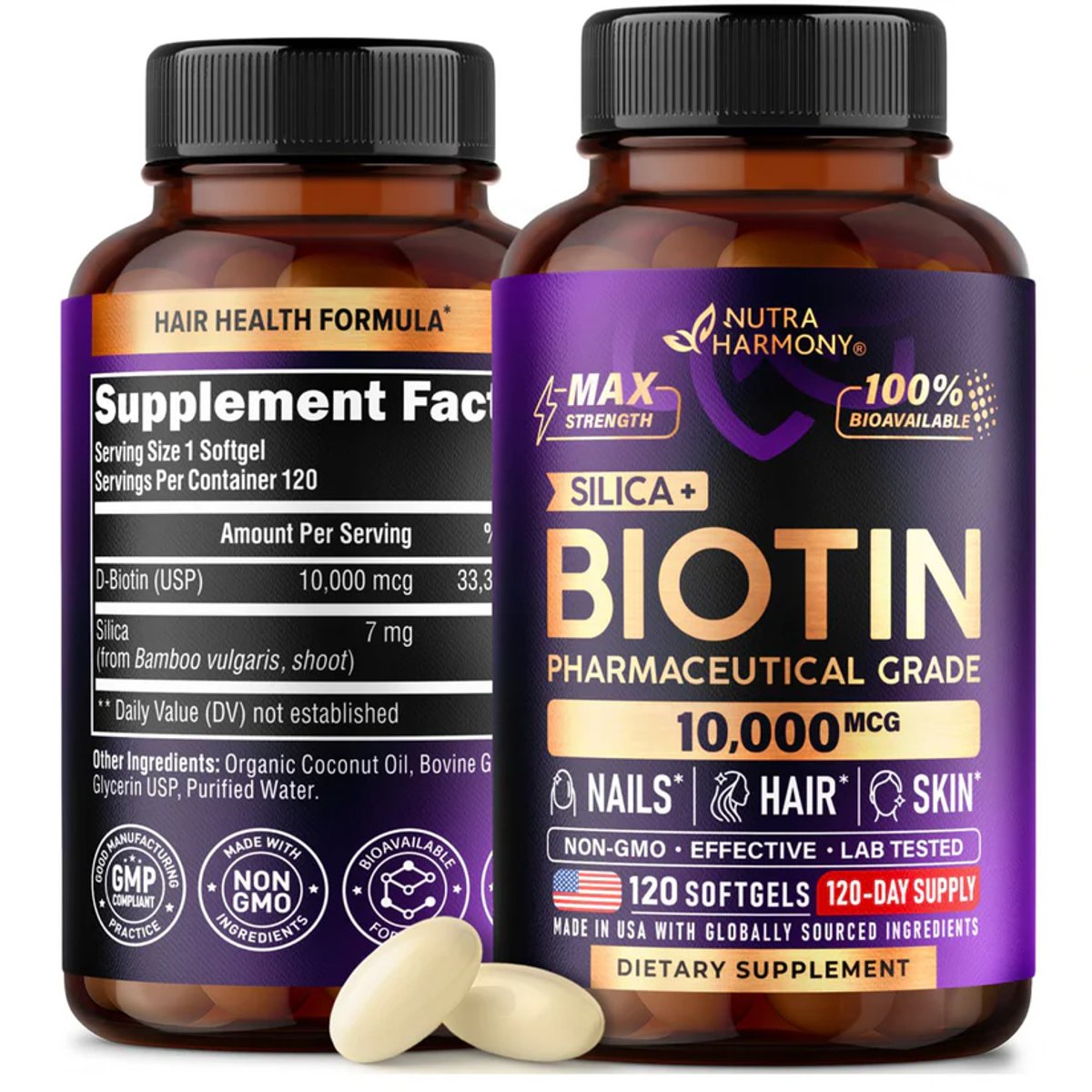 BIOTIN 10.000 MCG + SILICIO X 120 SOFTGELS - NUTRA HARMONY