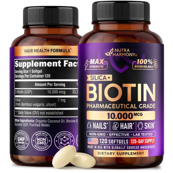 BIOTIN 10.000 MCG + SILICIO X 120 SOFTGELS - NUTRA HARMONY