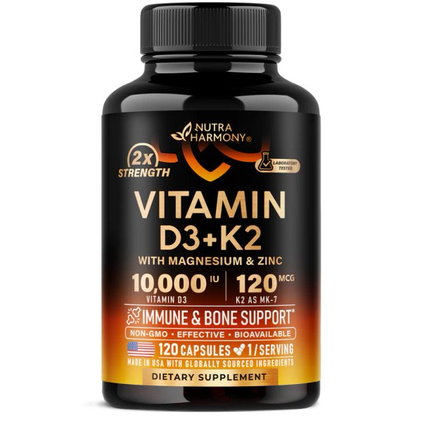 VITAMINA D3 & K2 10.000UI X 120 CAPS - NUTRA HARMONY