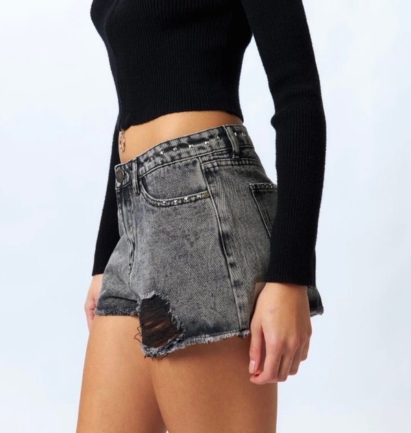 Short rock tiro bajo gris S Y M
