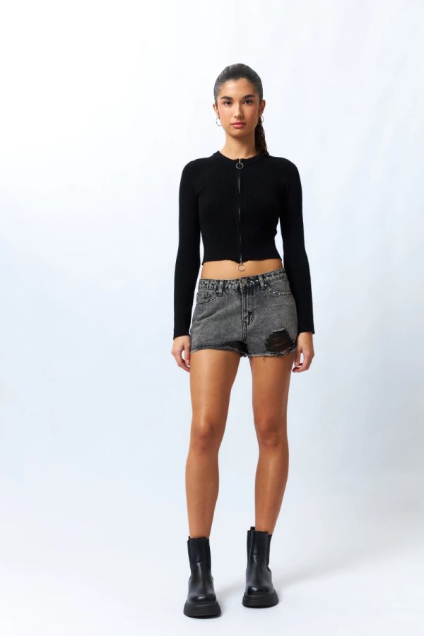 Short rock tiro bajo gris S Y M