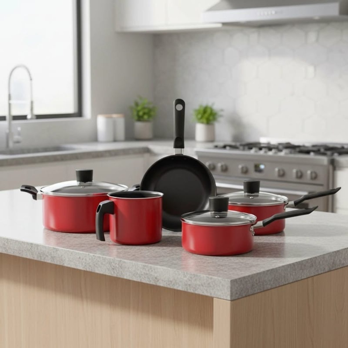 Juego de Ollas BRINOX NATURALLE CERAMIC AAD. 5 PZAS ROJO
