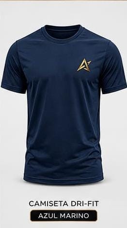 Remera azul marino con diseño dorado en el pecho