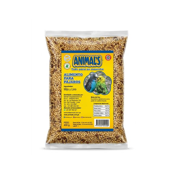 Alimento P/Aves Mijo/LINO Mezcla 800g ANIMALS