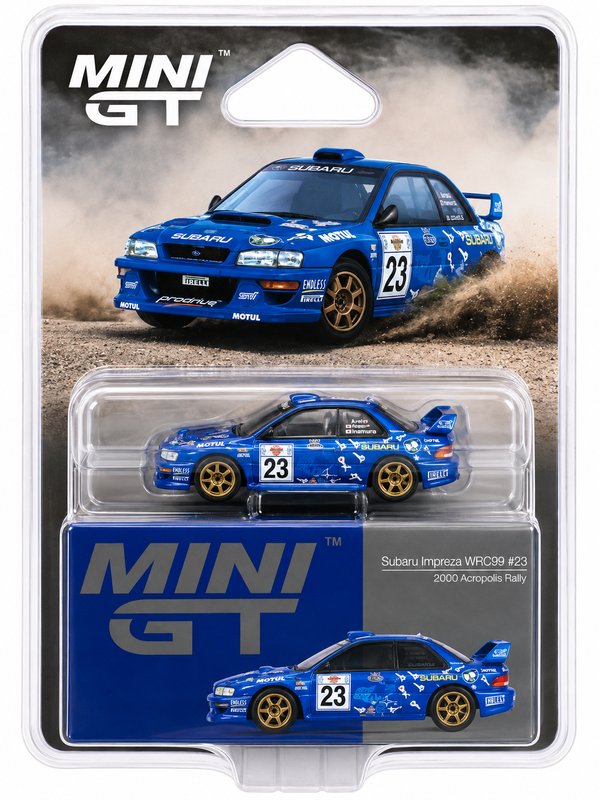 MINI GT SUBARU IMPRESA WRC99 #23 2000 ACROPOLIS RALLY 